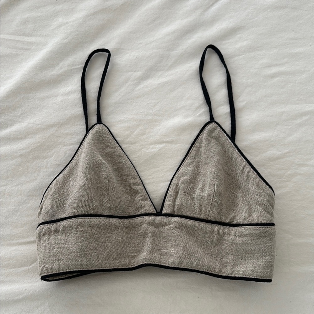 Staud | Neutral Linen Cropped Top